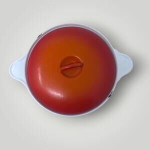 Vintage Descoware Belgium Cast Iron Dutch Oven 1 Qt Enamelware  Flame Orange #18